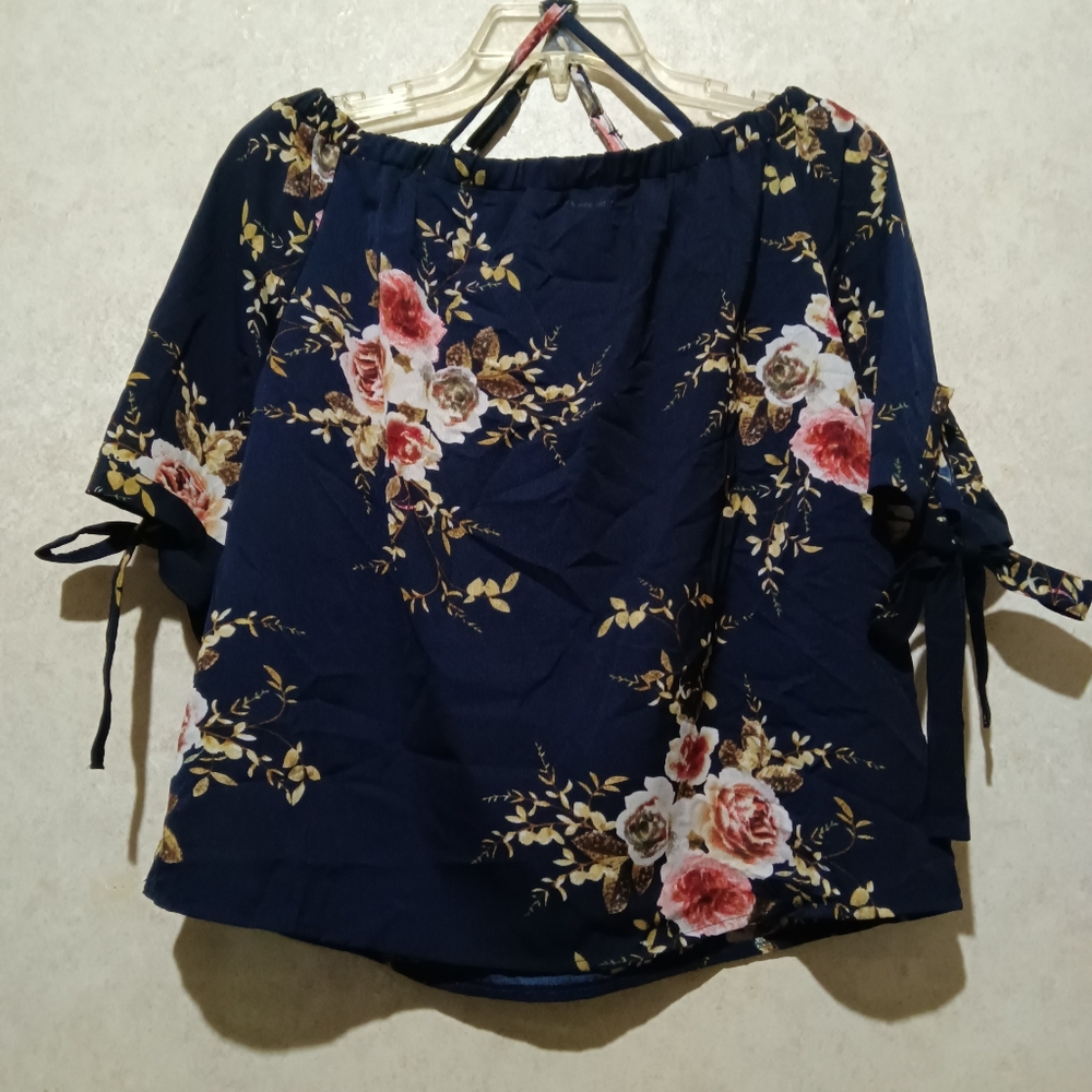 Floral Navy Women's Off The Shoulder Top